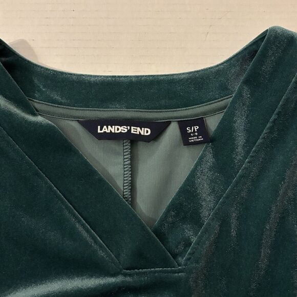 Lands End Women's Small Velvet/Velour Top Green V-Neck 3/4 Sleeve Jewel Romantic - Picture 7 of 12